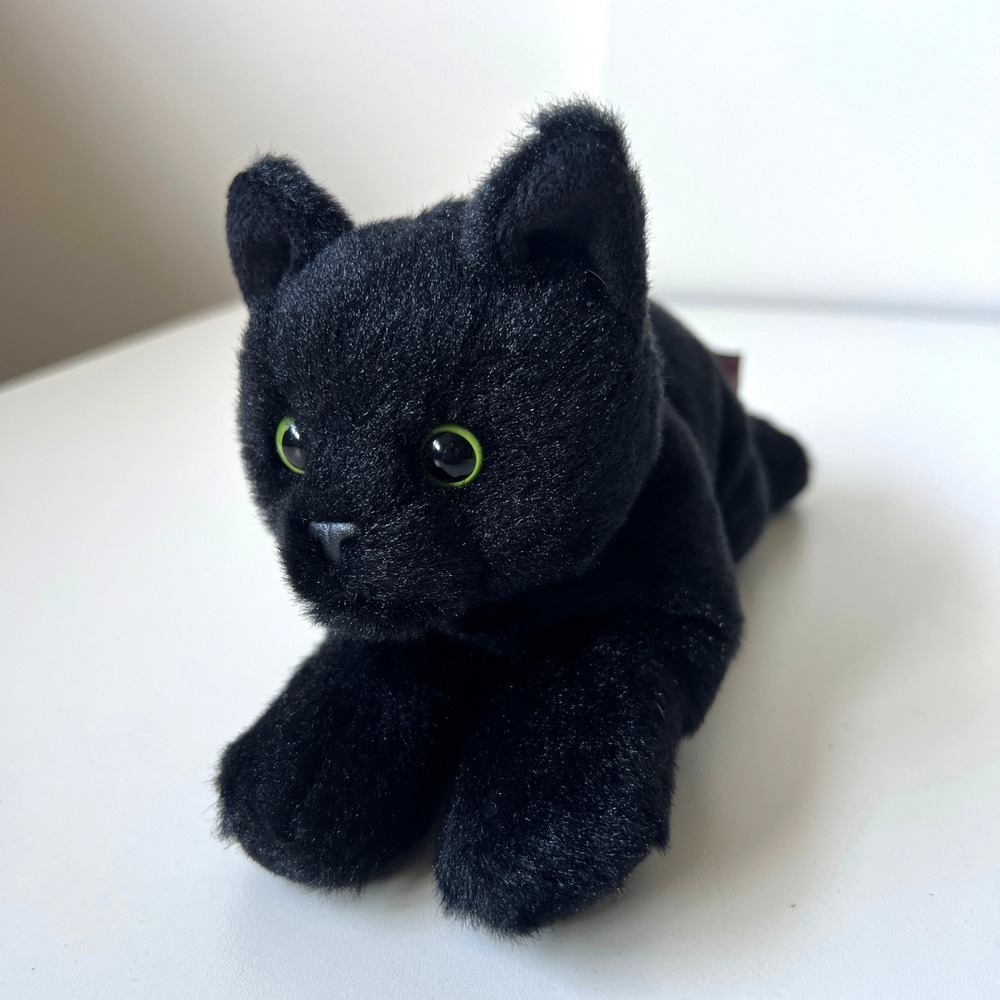 Bearington Black Cat Plush Green Eyes Stuffed Animal Halloween Decor